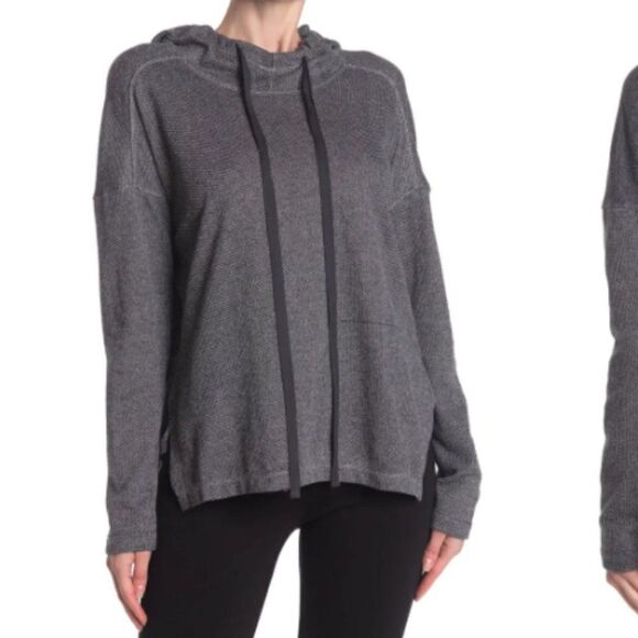 Max Studio Tunic Hoodie Striped Hooded High/low Funnel Neck Burgundy Casual Cute - Picture 6 of 14